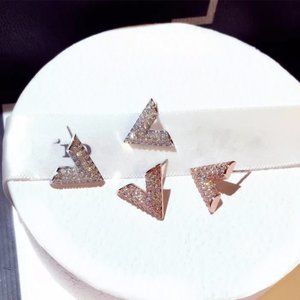Triangle Stud Earrings Zircon Rose Gold or Silver